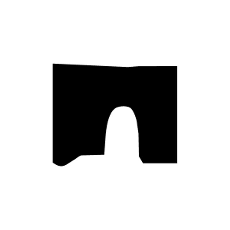A solid black shape on a white background, roughly rectangular with a large, rounded, U-shaped cutout at the bottom, creating an arch.