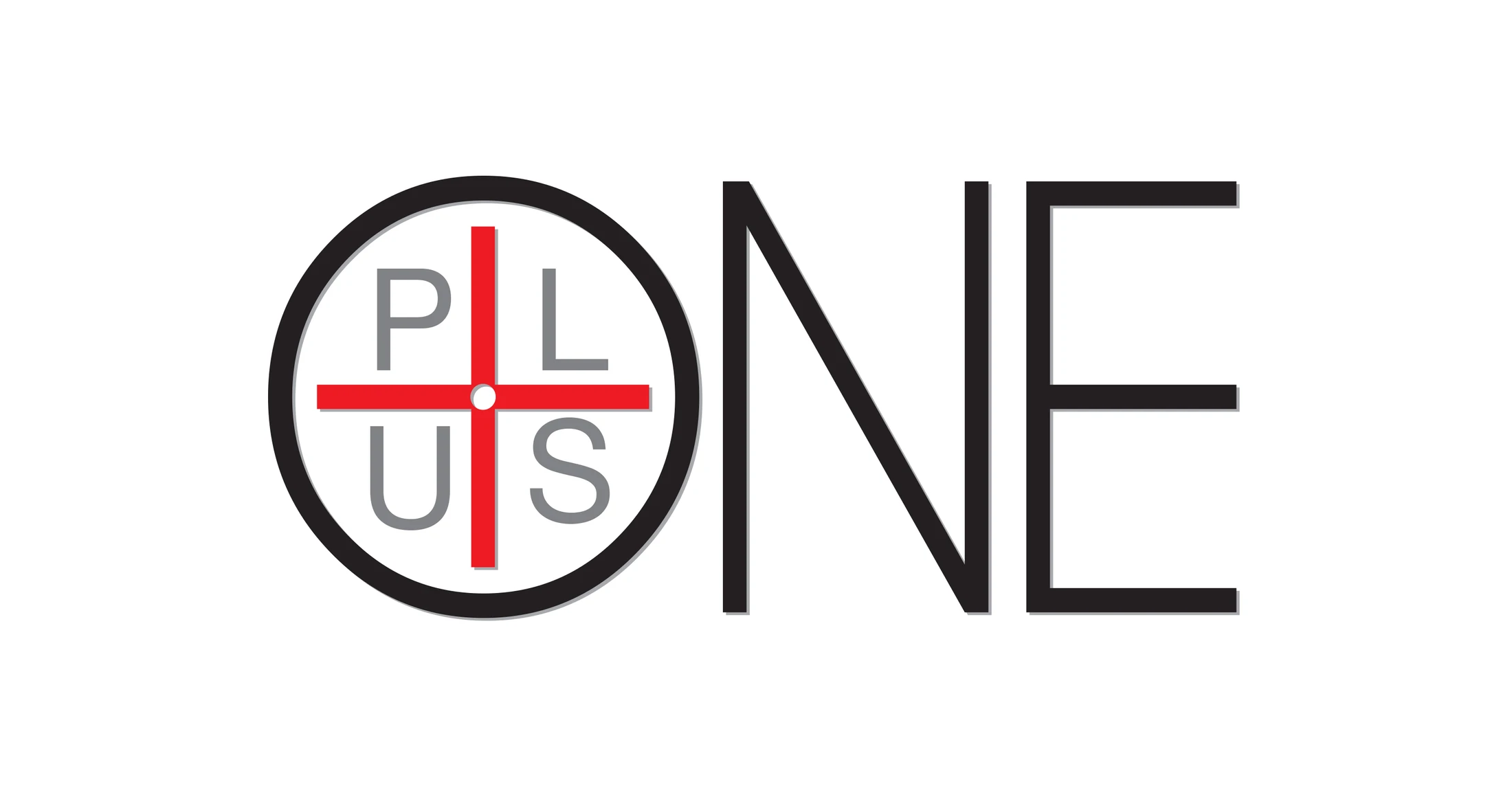 The logo for 'Plus One.' The word 'PLUS' is in a circle with a red plus sign, and the word 'ONE' is in large, black, sans-serif font to the right.