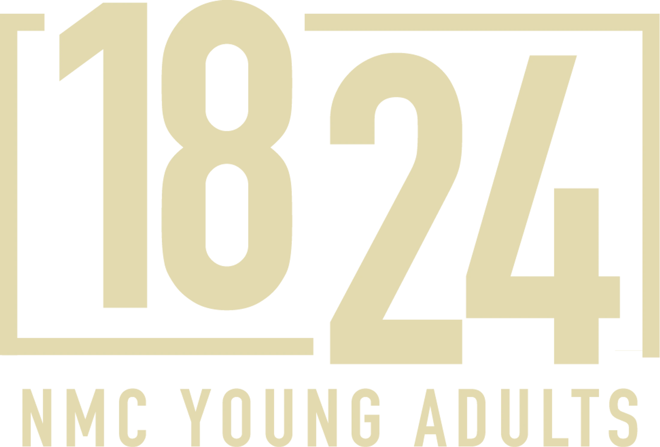 The logo for NMC Young Adults, featuring the numbers 1824 in a large tan font with a rectangular outline. The group's name is below.