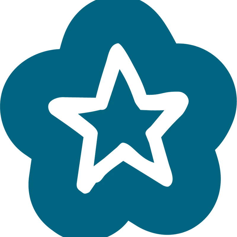 A simple graphic icon featuring a hand-drawn white star inside a solid teal, cloud-like shape with five rounded lobes.