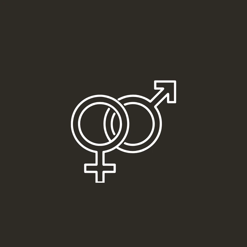 A white line-art icon showing the male and female gender symbols interlocked, set against a solid dark gray background, representing heterosexuality.