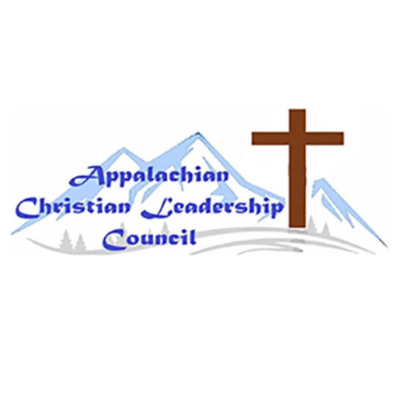 The logo for the Appalachian Christian Leadership Council, featuring blue text over a mountain range with a large brown Christian cross on the right.
