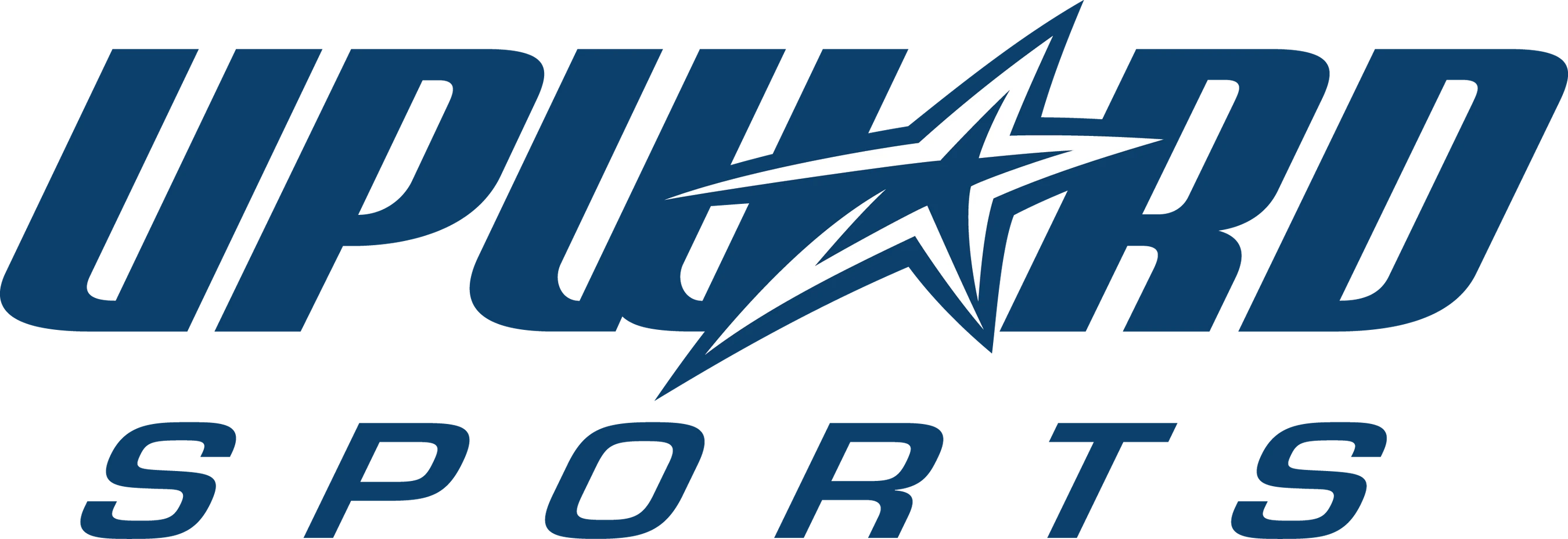 The Upward Sports logo in blue, with the word 'UPWARD' featuring a star icon in place of the letter 'A', positioned above the word 'SPORTS'.