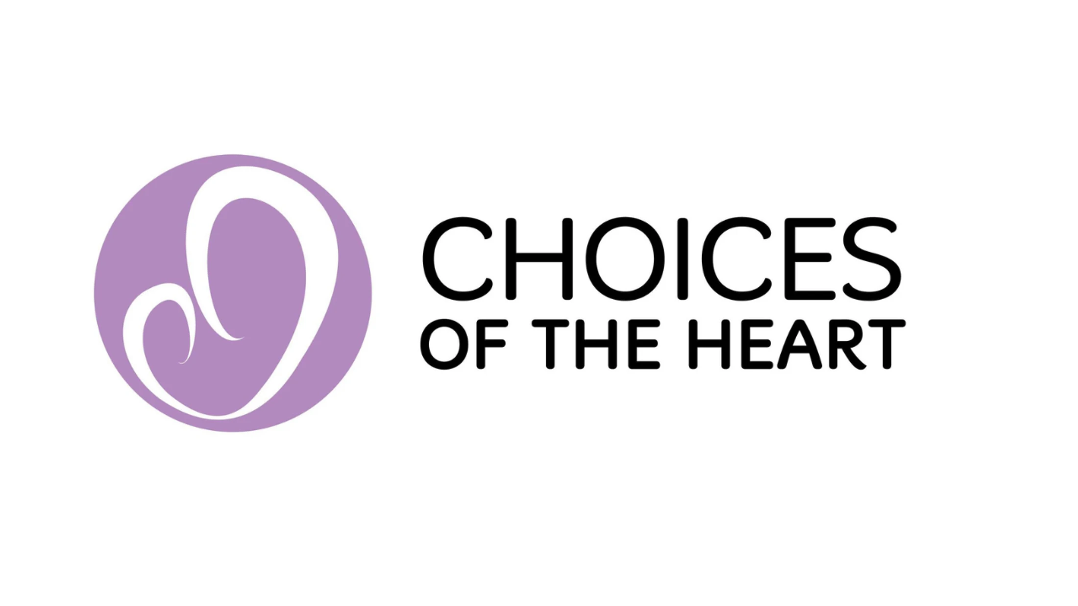 The logo for Choices of the Heart features a lavender circle with two white, heart-shaped swirls inside, next to the text on a white background.