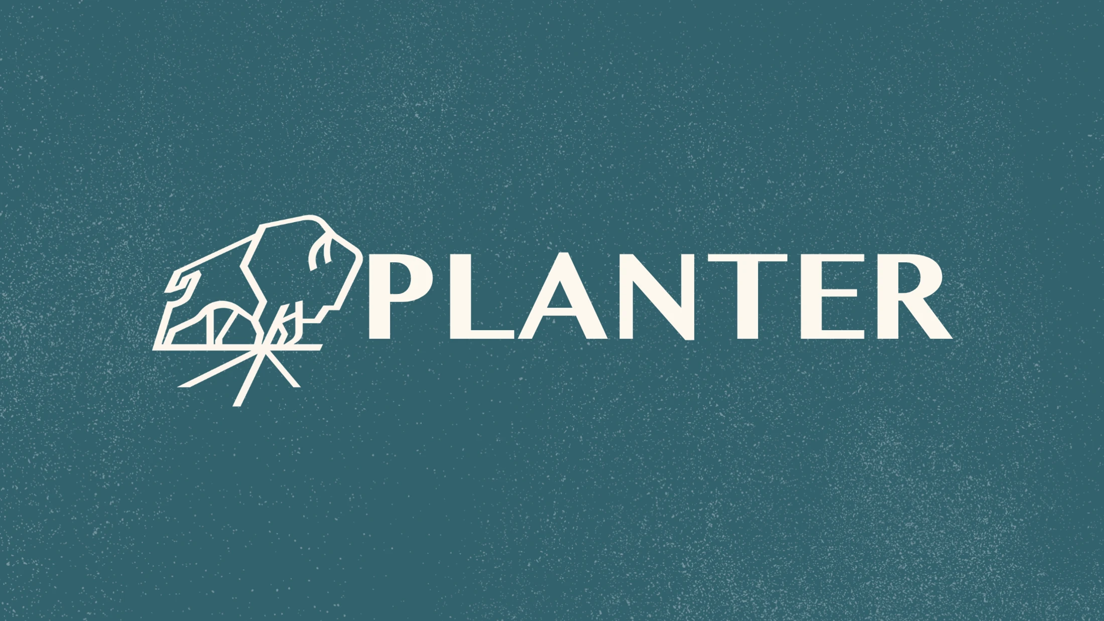 A logo for 'Planter' featuring a white line art icon of a bison pulling a plow. The logo is set against a dark teal, textured background.