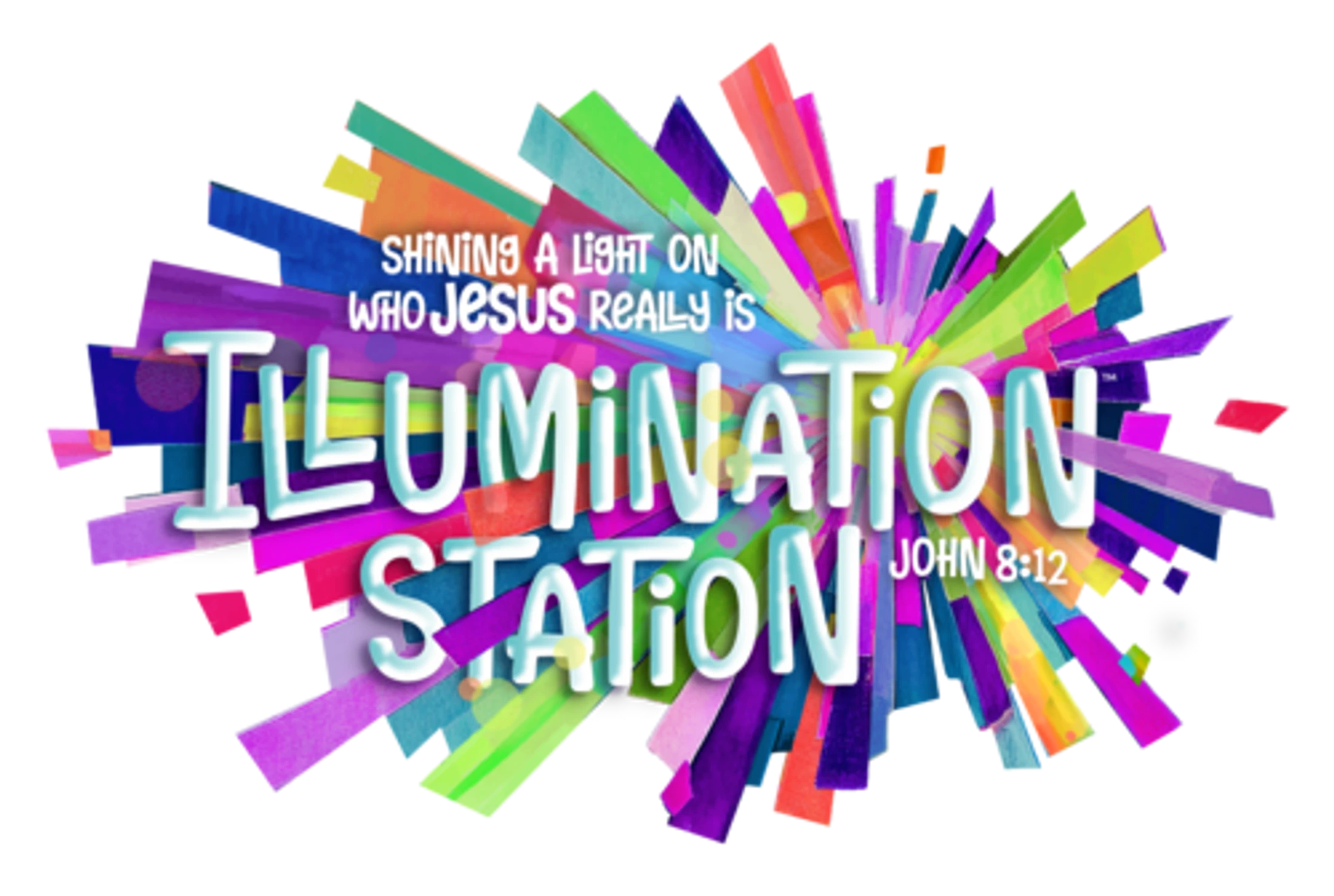 The logo for "Illumination Station" with the tagline "Shining a light on who Jesus really is" and a reference to John 8:12 over a colorful burst.
