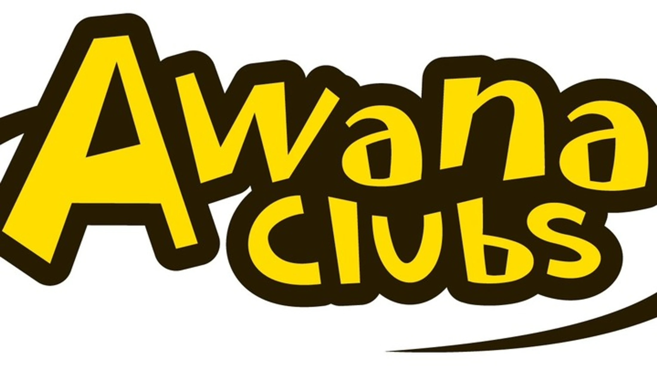The Awana Clubs logo, featuring yellow, blocky text with a dark brown outline on a white background.