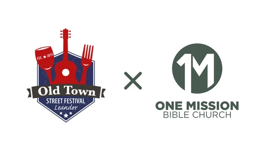The logos for the Old Town Street Festival Leander and One Mission Bible Church displayed side-by-side with an 'x' between them, indicating a partnership.