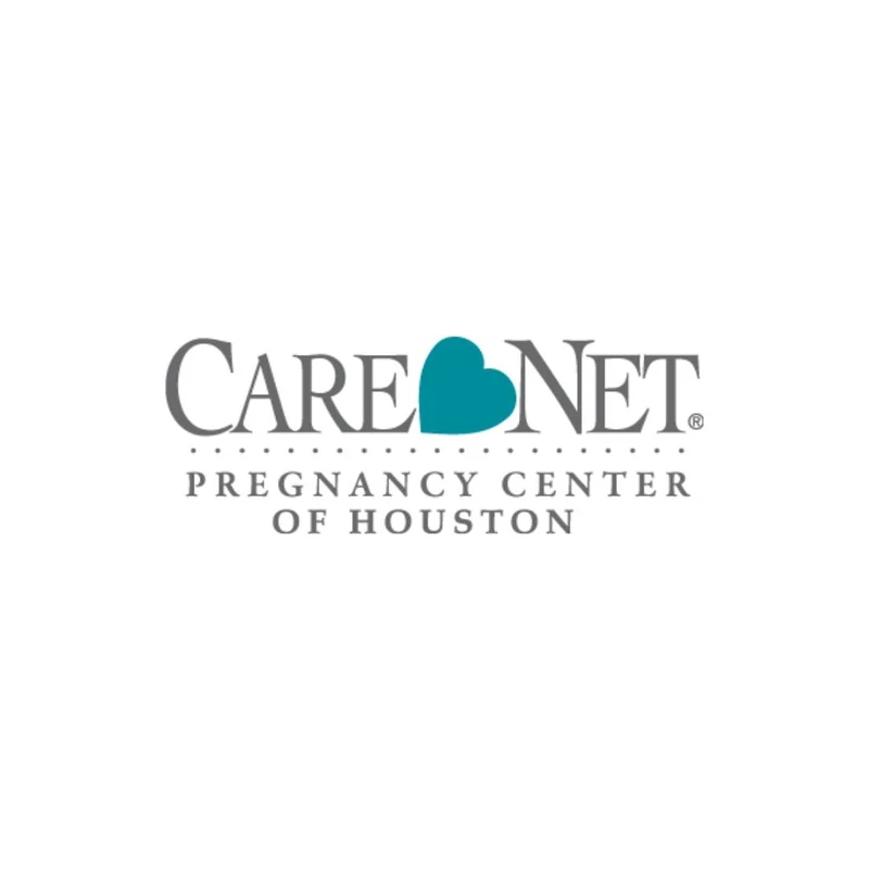 The logo for Care Net Pregnancy Center of Houston. The text is grey, with a teal heart replacing the letter 'e' in 'Net'.