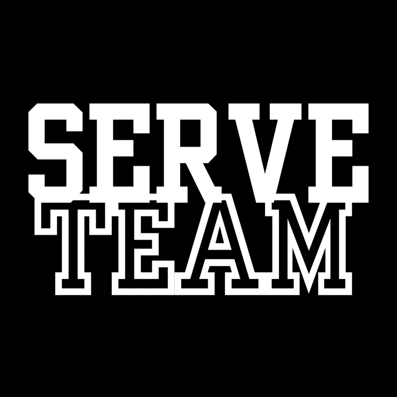 The words 'Serve Team' in a white, blocky, athletic-style font on a black background. 'Serve' is stacked on top of 'Team'.