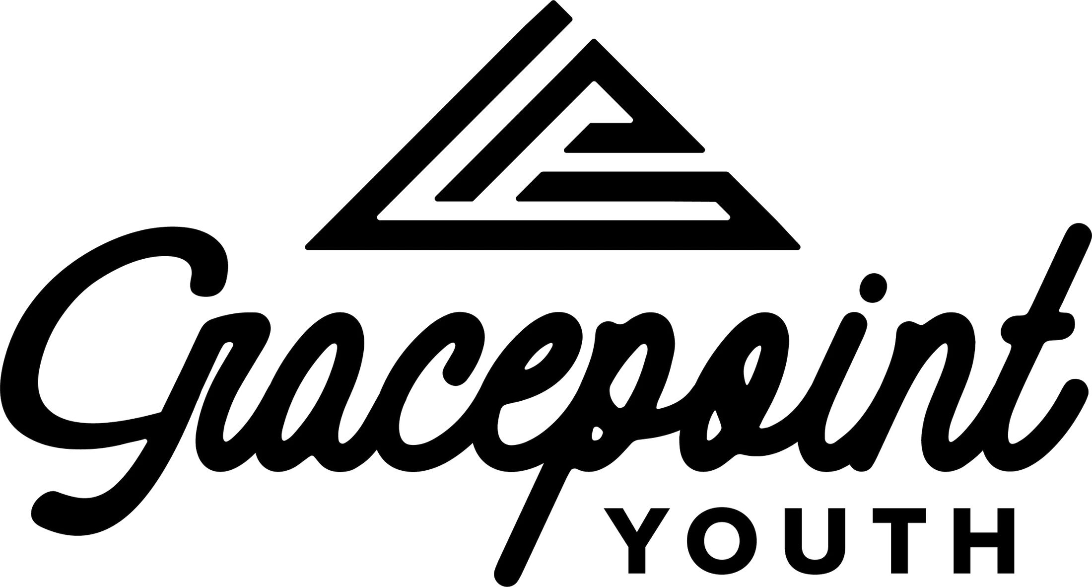 The logo for Gracepoint Youth, shown in black. The word 'Gracepoint' is in a cursive font above the word 'YOUTH' in a bold font, with a geometric symbol on top.
