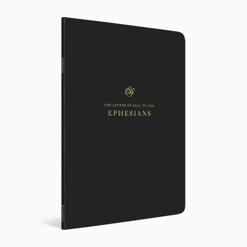 A black book titled 'The Letter of Paul to the Ephesians' in gold text stands upright against a plain white background, showing its cover and spine.