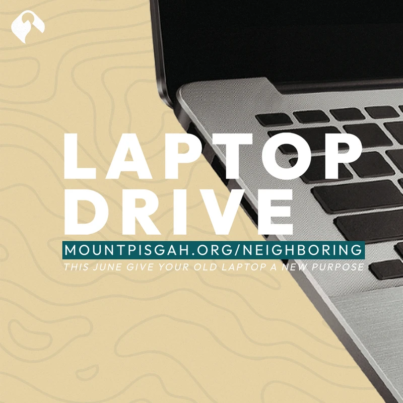 A graphic for a laptop drive with a close-up of a laptop. Text reads 'Laptop Drive' and 'This June give your old laptop a new purpose.'