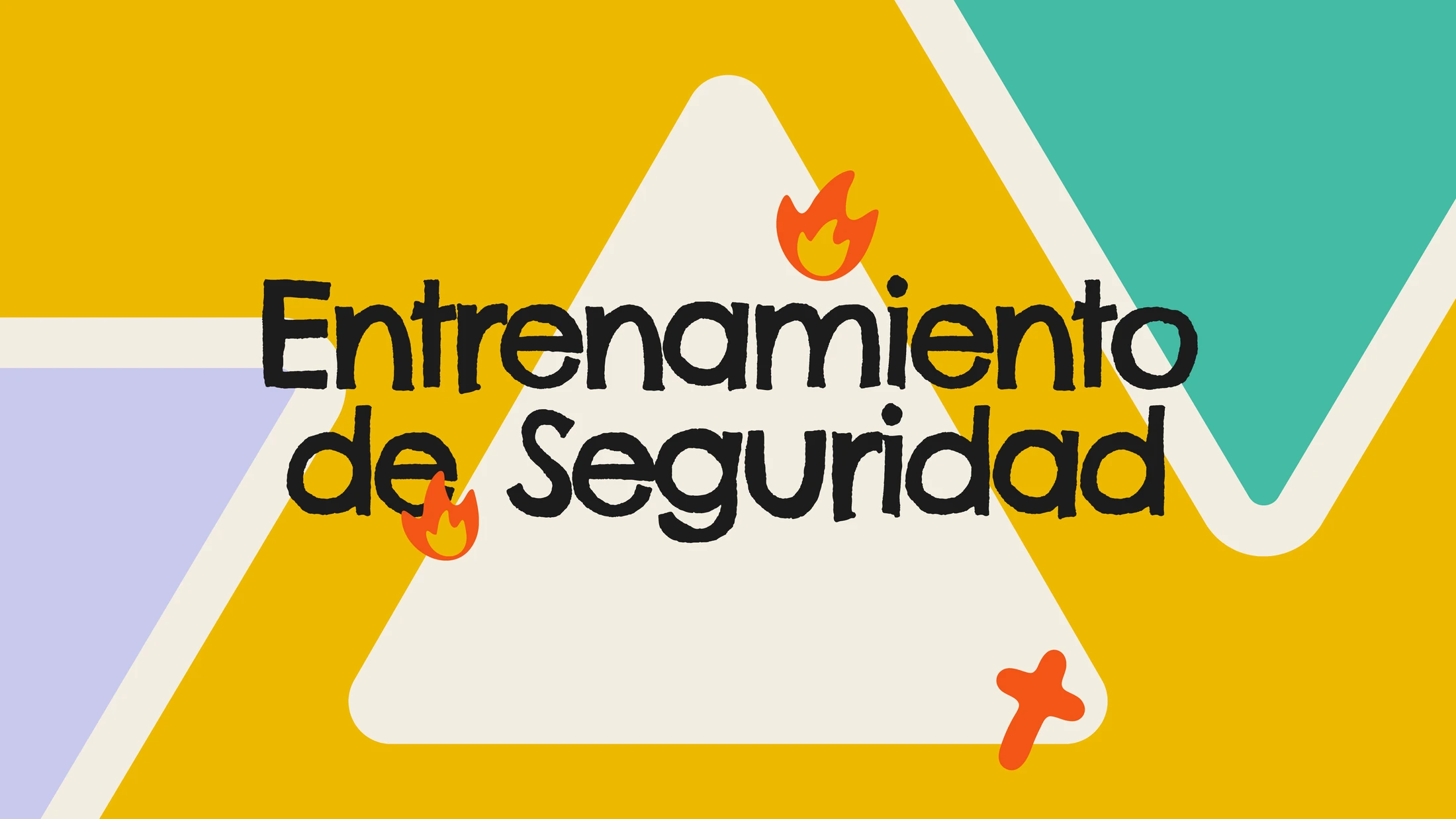 A colorful graphic that reads 'Entrenamiento de Seguridad' in Spanish, meaning 'Safety Training', over a background of yellow and teal geometric shapes.