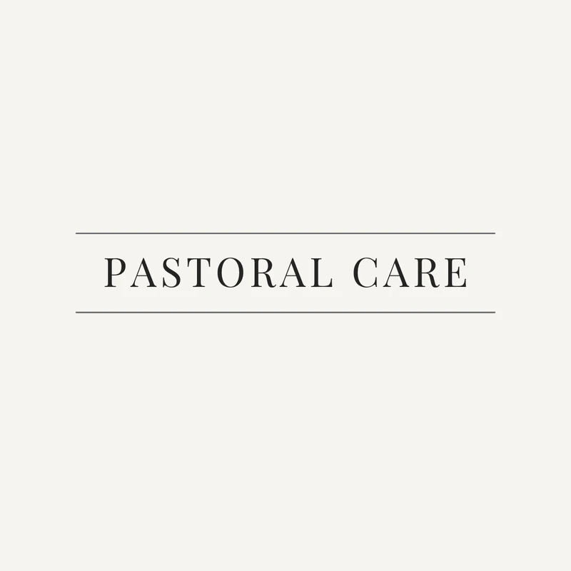 The words 'Pastoral Care' in a dark serif font on a cream background, enclosed between two thin horizontal lines.