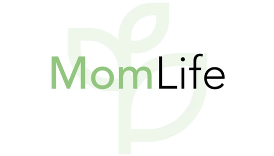 The logo for MomLife on a white background. The word 'Mom' is in green and 'Life' is in black, with a faint green plant sprout graphic behind the text.