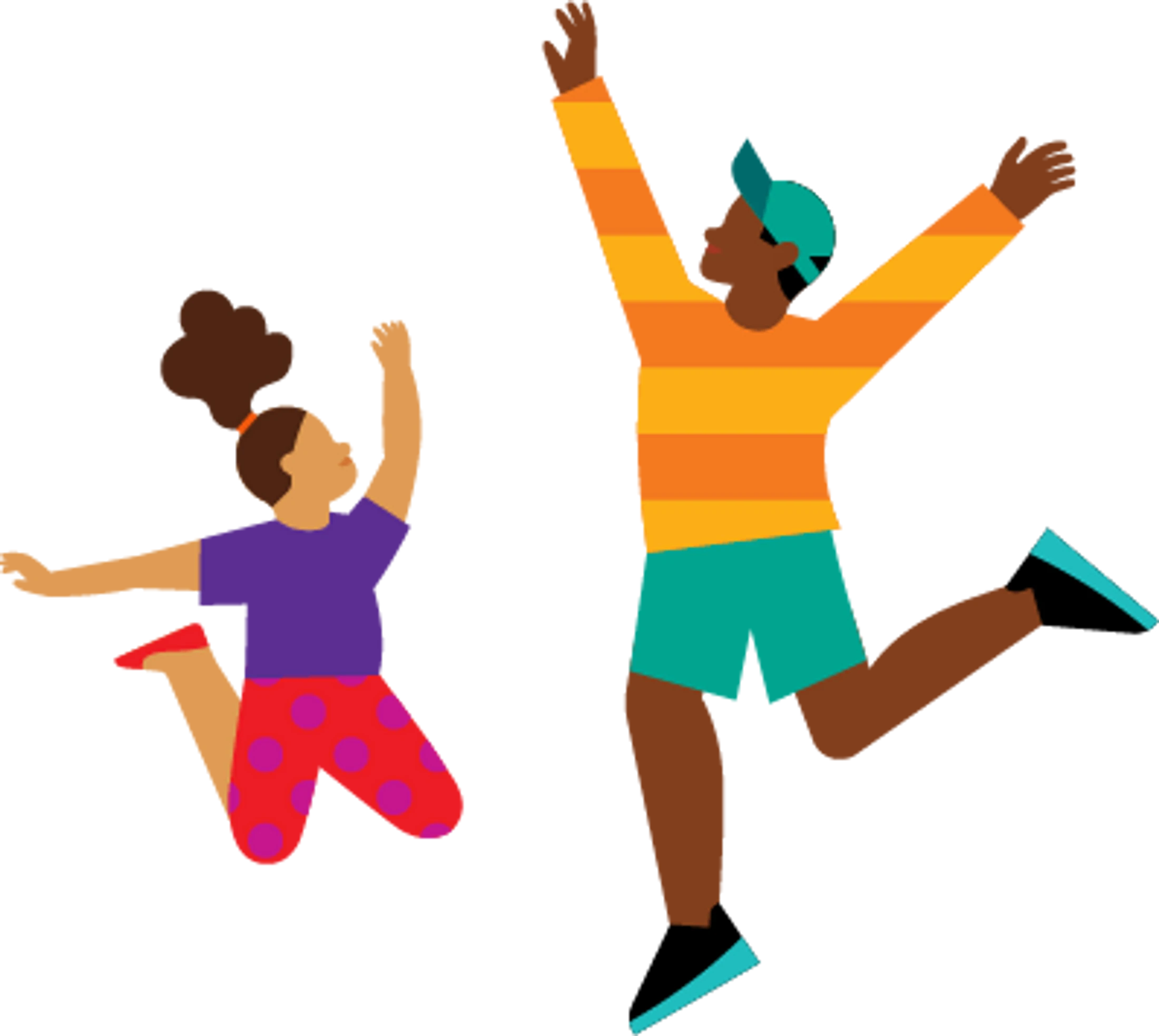 Illustration of a boy and girl jumping and celebrating together
