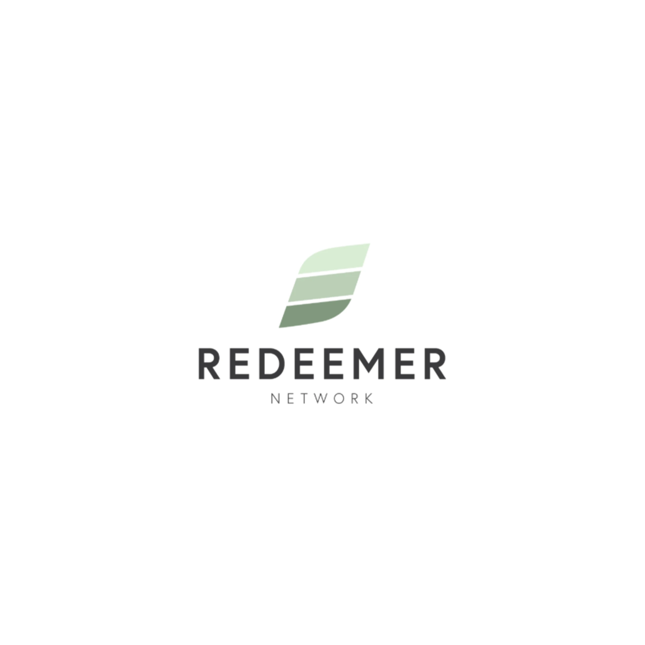 The Redeemer Network logo, with a green, segmented leaf icon above the words 'Redeemer Network' in a dark gray, sans-serif font on a white background.