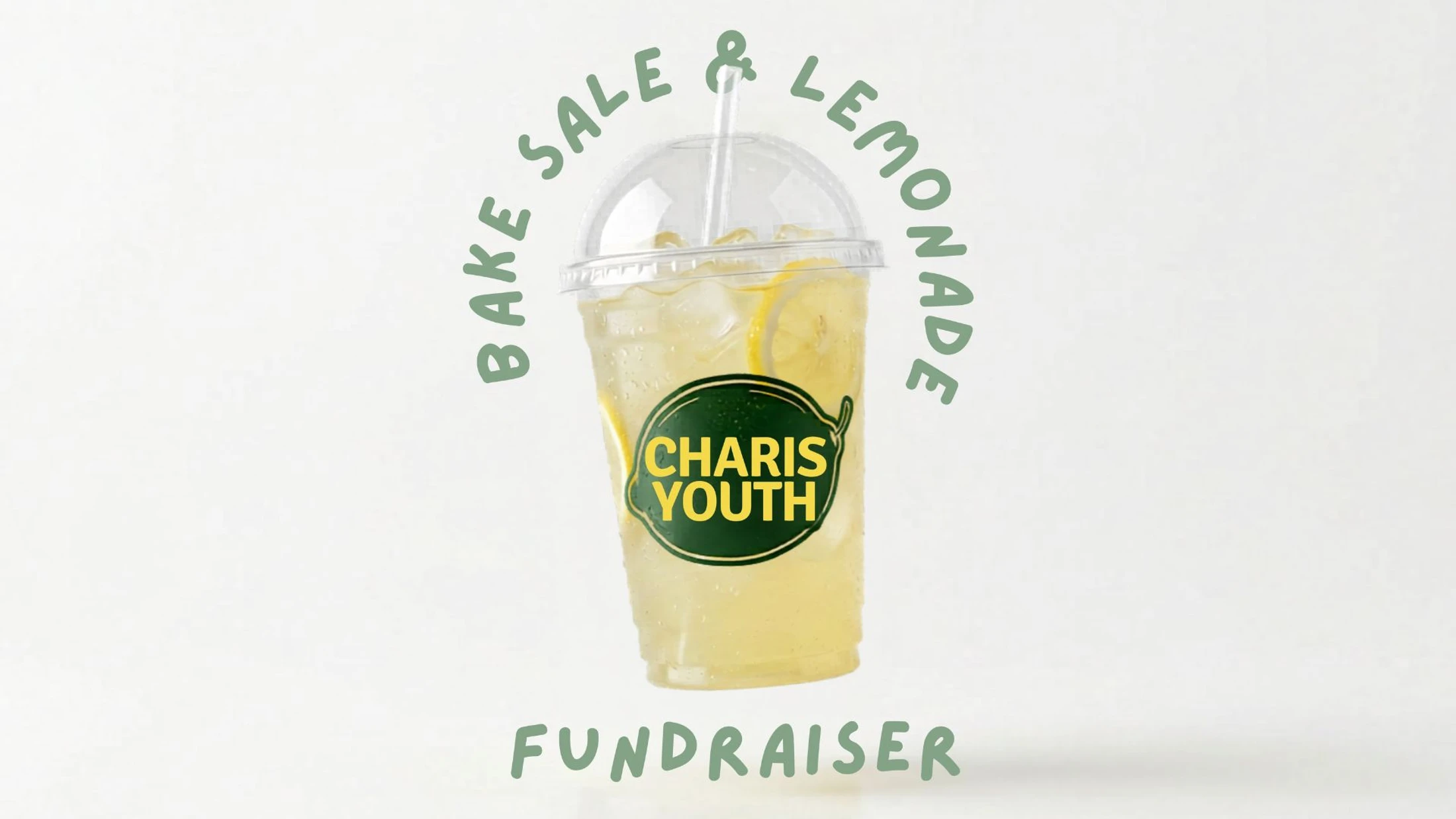A graphic advertising a fundraiser for Charis Youth, featuring a cup of lemonade with a logo against a white background.