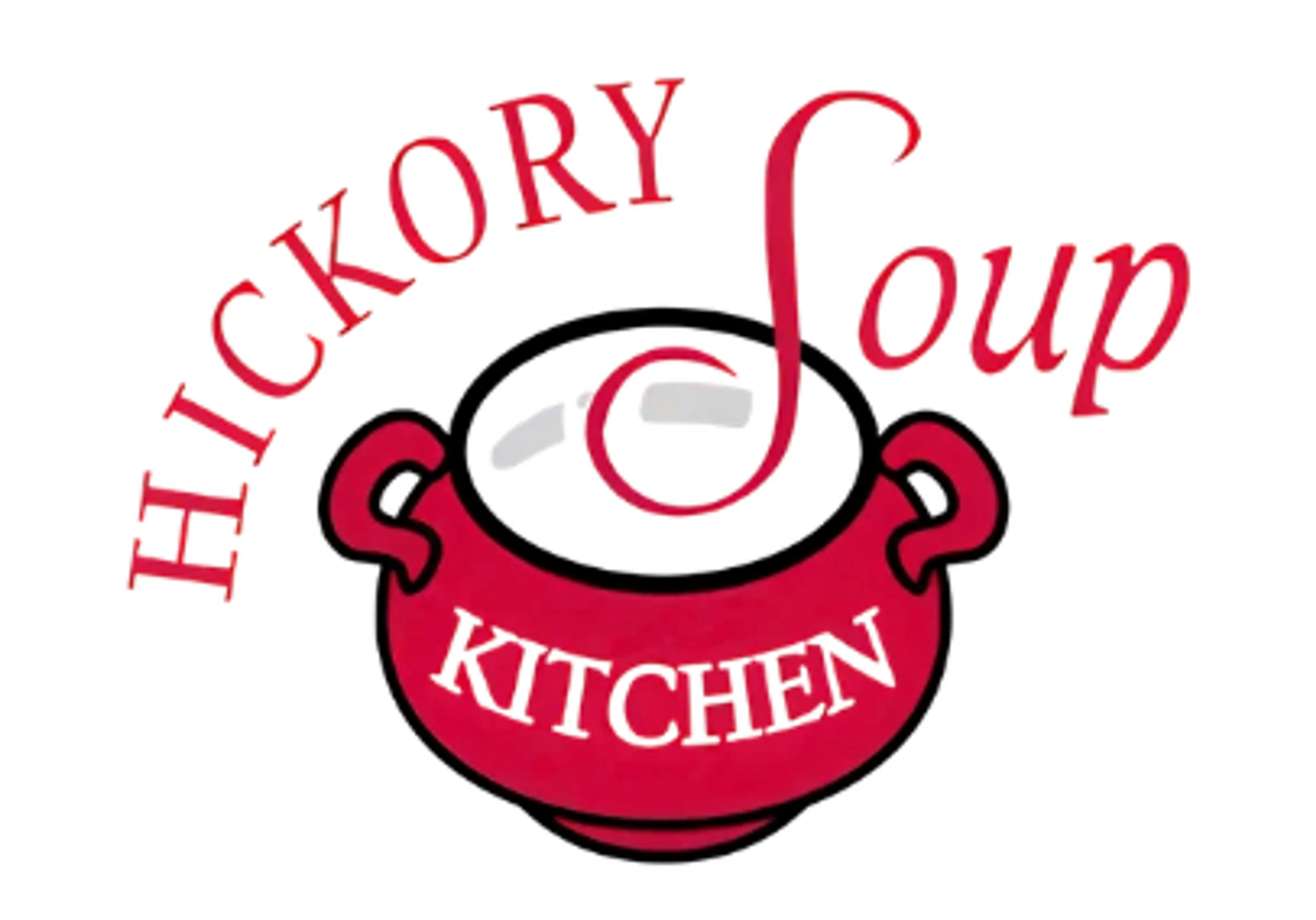 The logo for the Hickory Soup Kitchen, featuring a red soup pot with the words 'Hickory Soup' arched above and 'Kitchen' written on the pot.