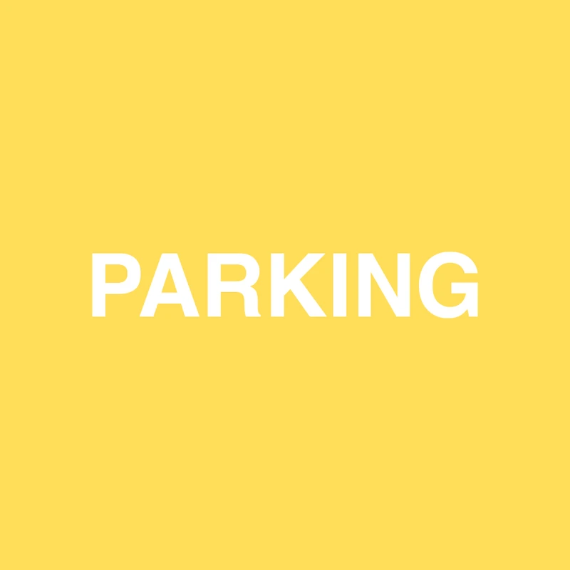 The word PARKING in bold, white, uppercase letters is centered on a solid, bright yellow background.