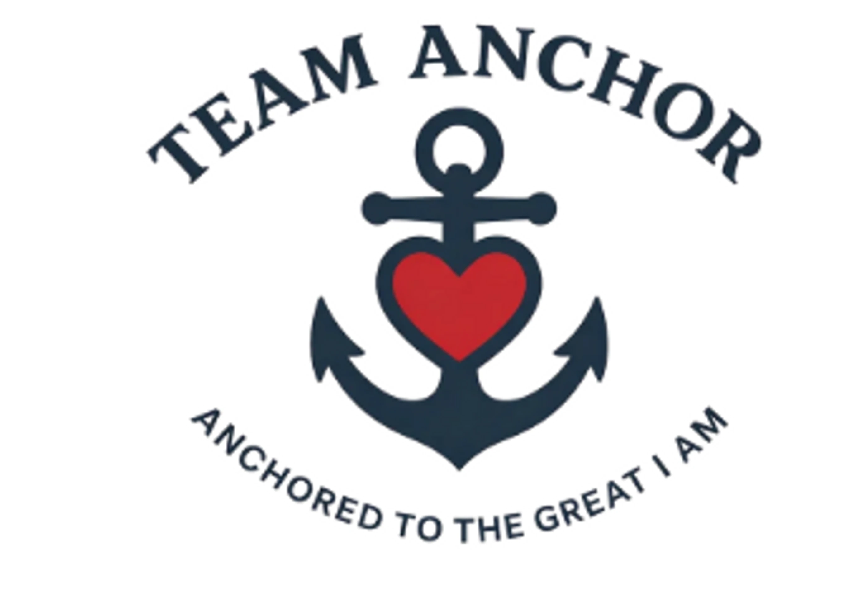The 'Team Anchor' logo featuring a dark blue anchor with a red heart. Text reads 'ANCHORED TO THE GREAT I AM' below.