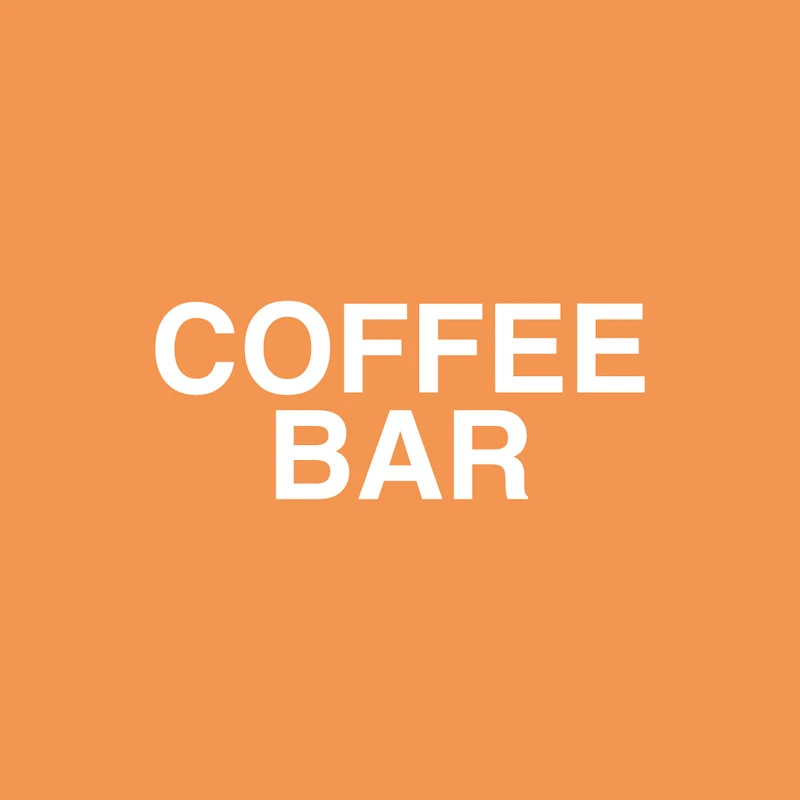 The words 'COFFEE BAR' in a bold, white, sans-serif font, centered on a solid light orange background. 'COFFEE' is stacked above 'BAR'.