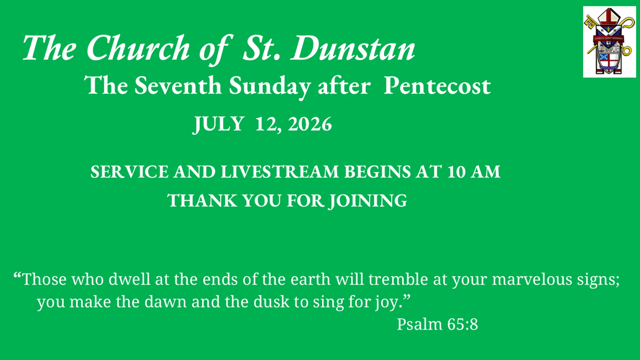 July 12, 2026,  Seventh Sunday after Pentecost - Bishop Fraser Lawton