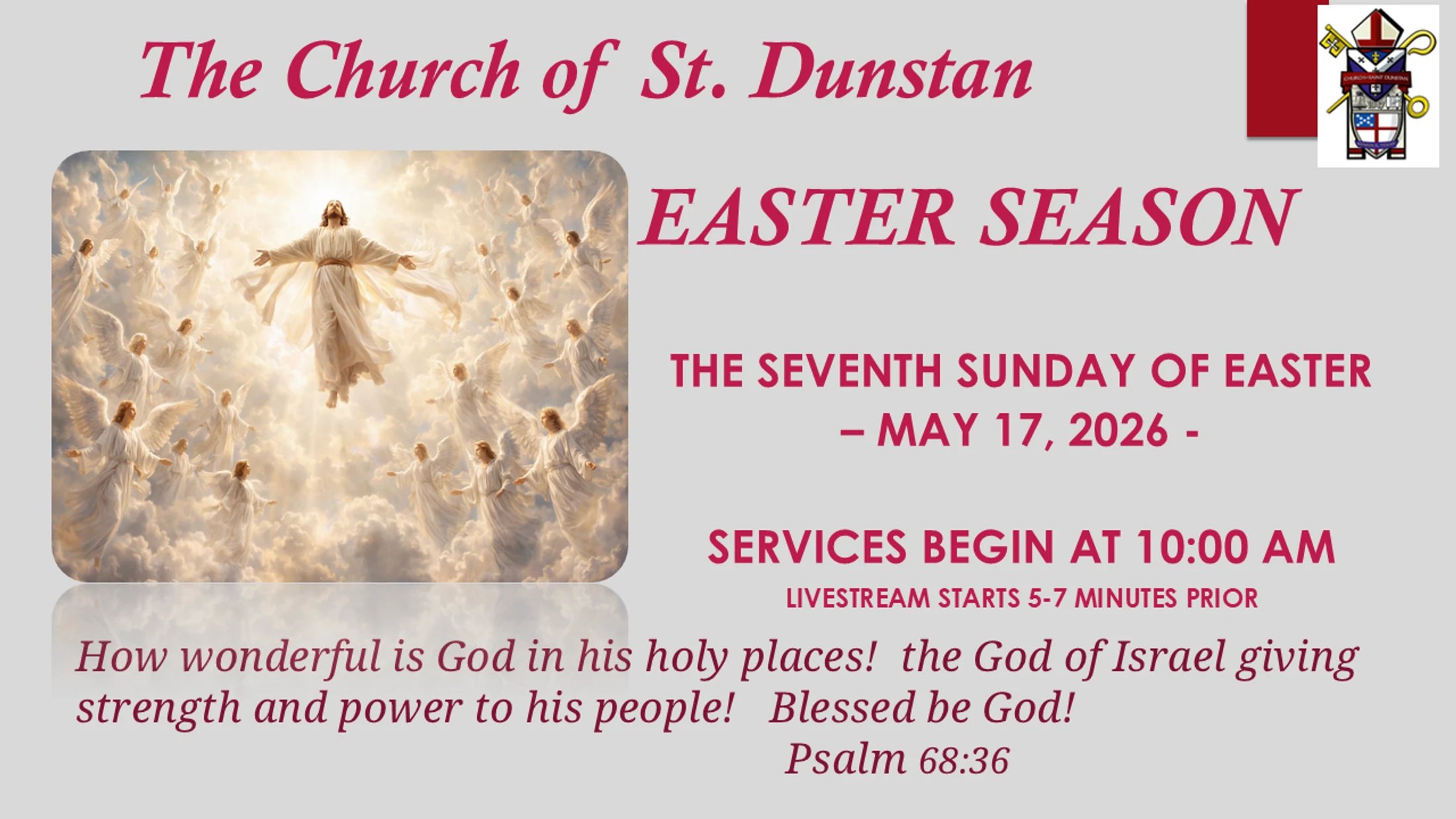 May 17, 2026,  The Seventh Sunday of Easter - Bishop Fraser Lawton