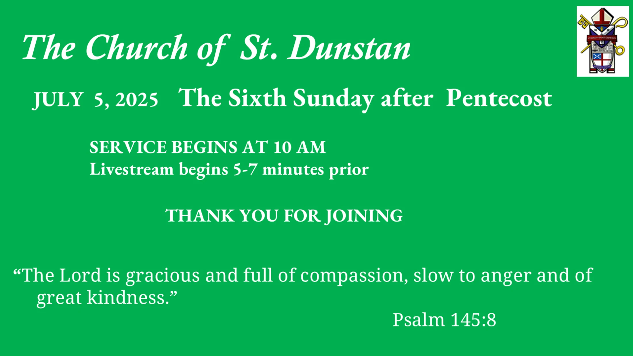 July 5, 2026,  Sixth Sunday after Pentecost - Bishop Fraser Lawton