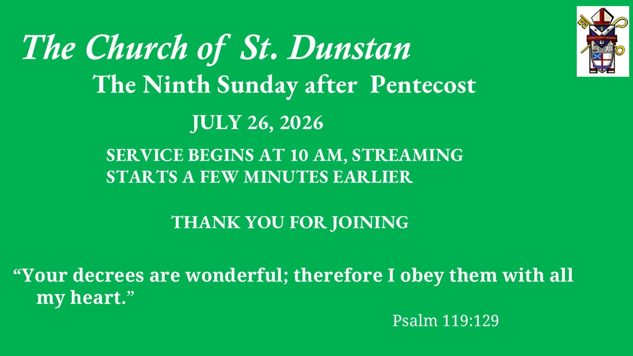 July 26, 2026,  Ninth Sunday after Pentecost - Bishop Fraser Lawton