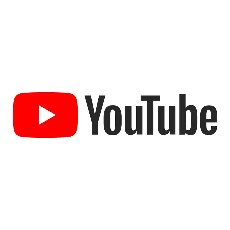 The YouTube logo, featuring a red play button icon next to the word 'YouTube' in black text on a plain white background.