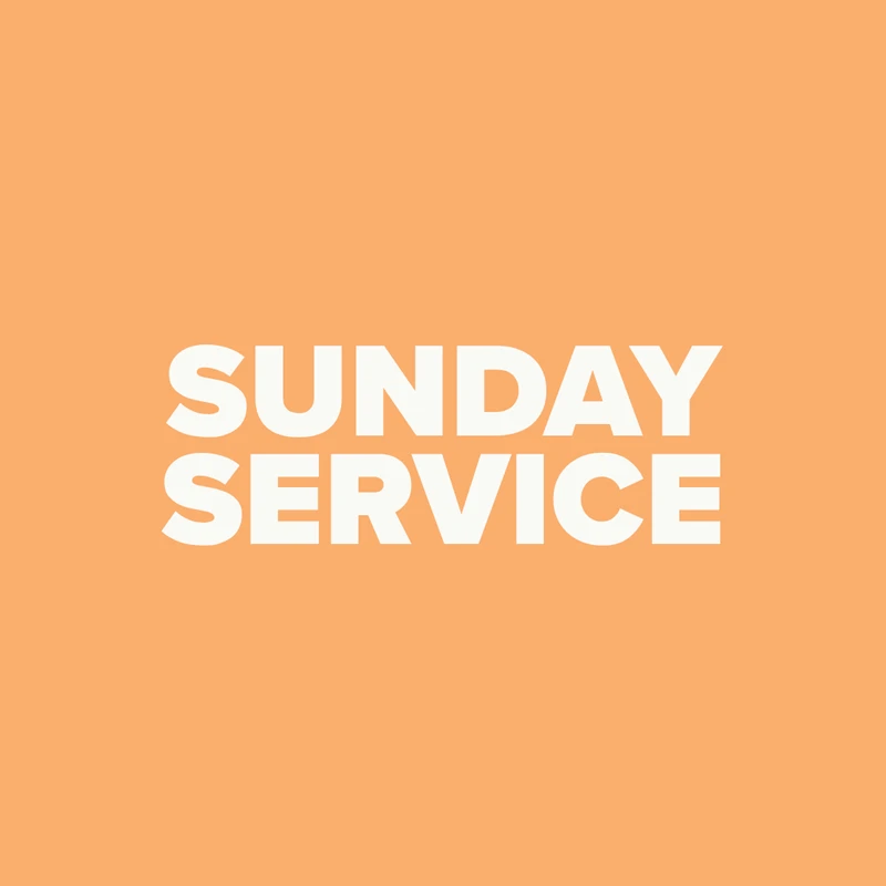 A minimalist graphic with the words 'Sunday Service' in bold, white, capital letters against a solid light orange background.
