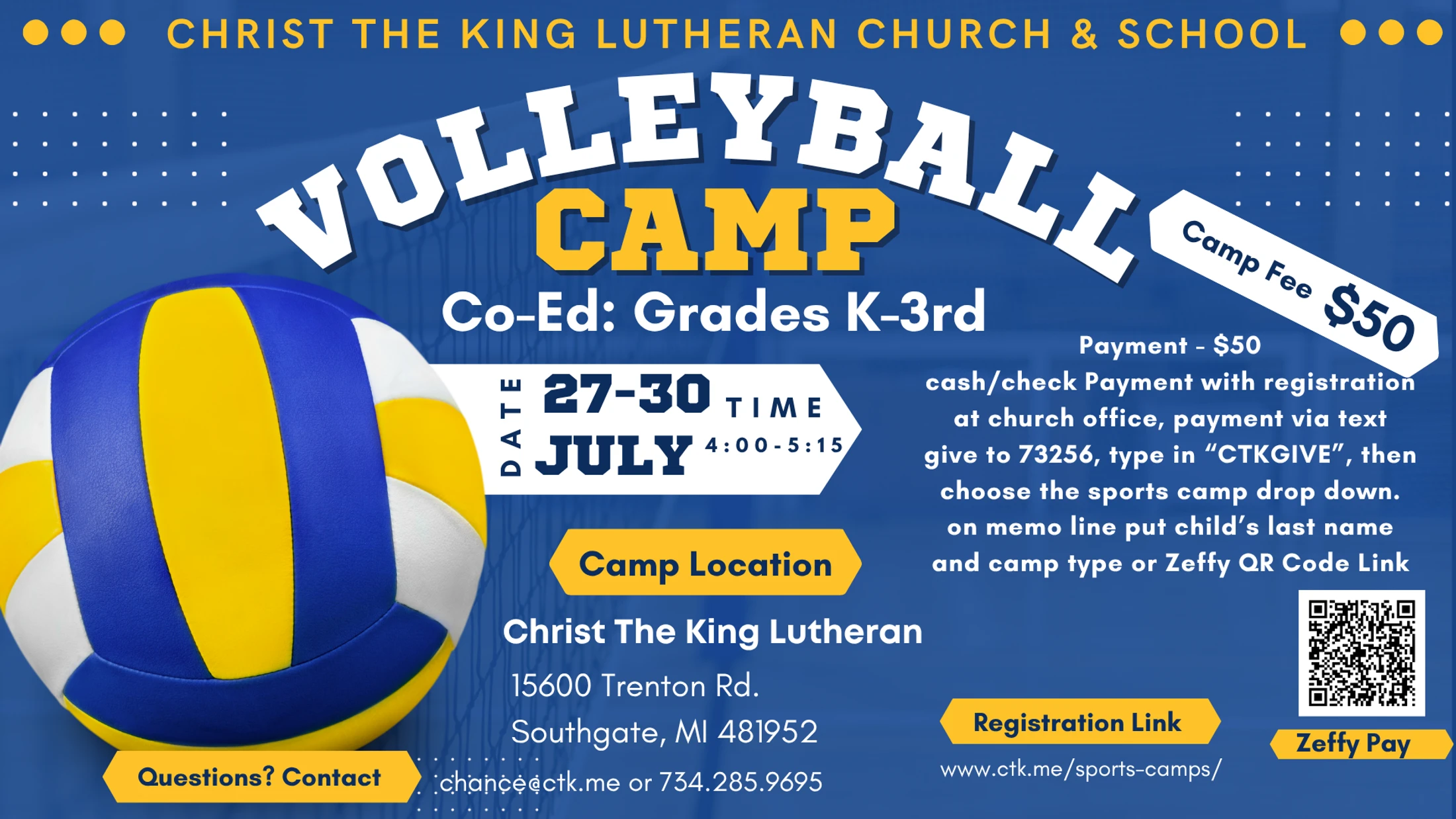 CoEd Bitty Volleyball Camp K-3rd (July 27-30, 2026)