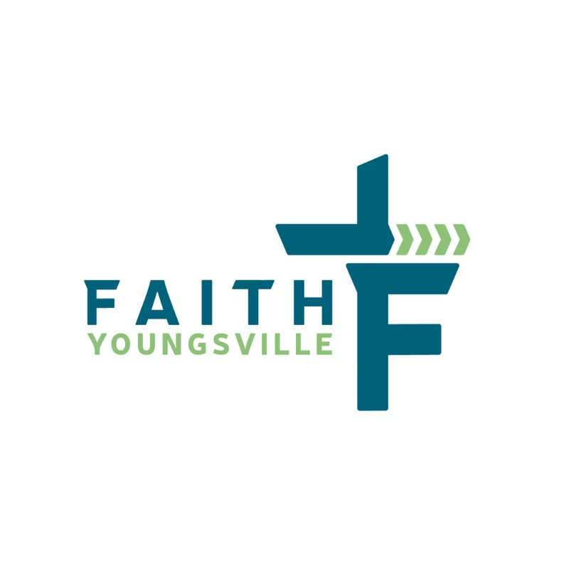 The logo for Faith Youngsville, with the words 'Faith' in teal and 'Youngsville' in green next to a stylized teal cross that also forms the letter F.