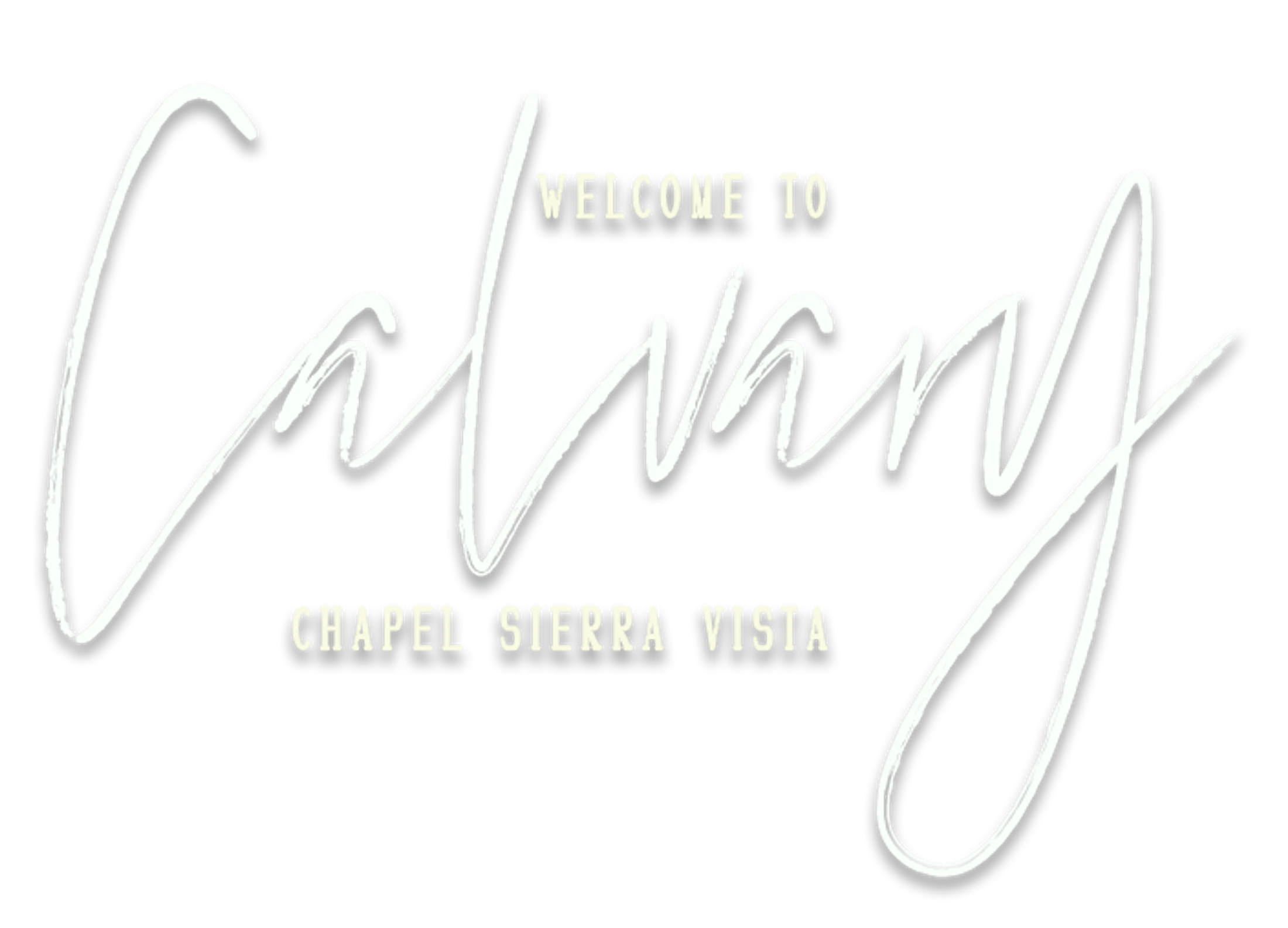 A welcome logo for Calvary Chapel Sierra Vista, featuring the word 'Calvary' in a large, light-colored script font on a transparent background.