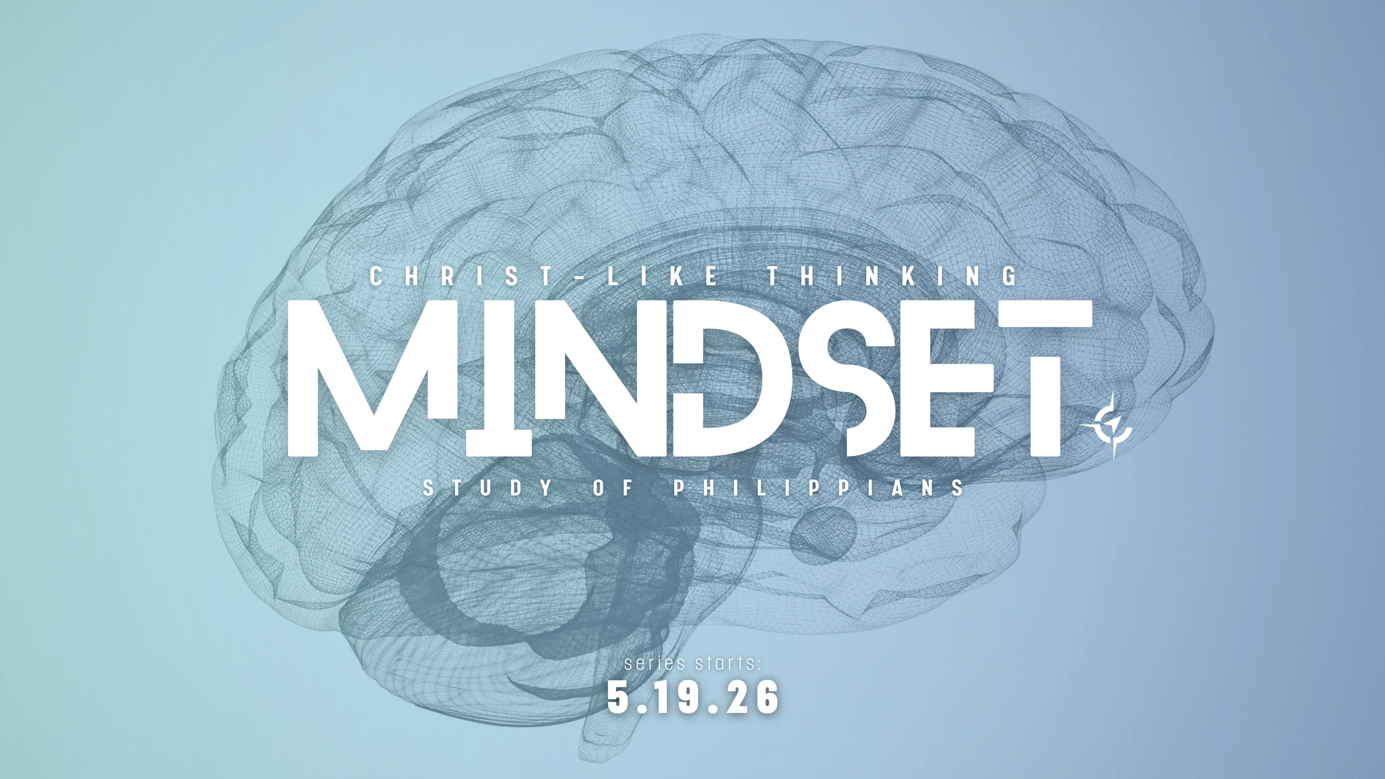 A sermon series graphic with the word 'Mindset' over a wireframe image of a brain. Text reads 'Christ-like thinking, a study of Philippians.'