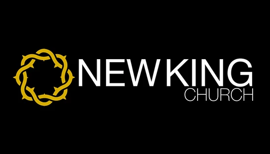 The logo for NewKing Church, featuring a golden yellow crown of thorns next to the words 'NewKing Church' in white text against a solid black background.