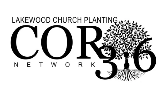 Black and white logo for Lakewood Church Planting COR 3:16 Network. The number 3 incorporates a stylized tree with leaves and roots.