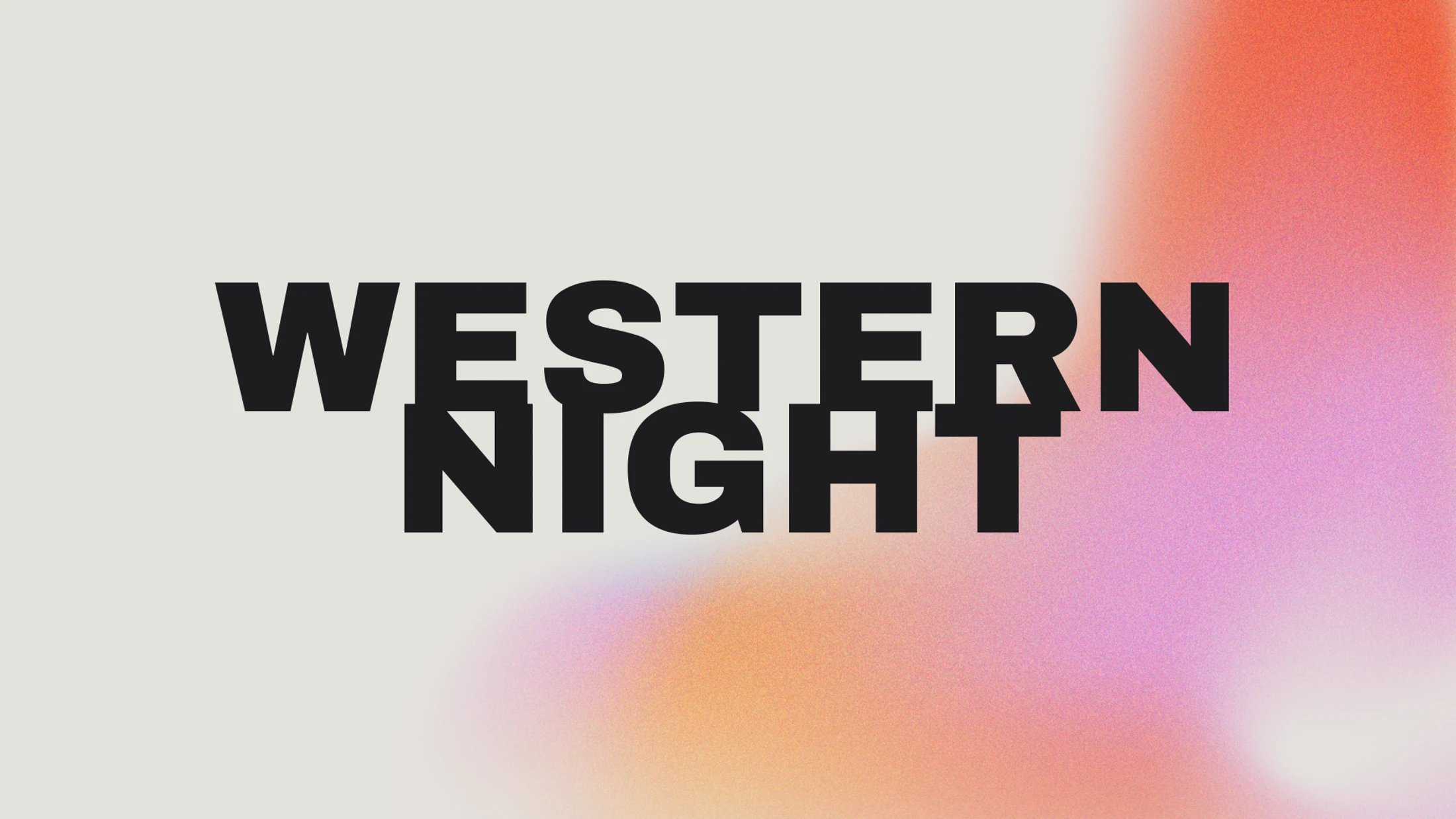 The words 'WESTERN NIGHT' in a bold, black, stacked font against a light background with a grainy pink and orange gradient on the right side.