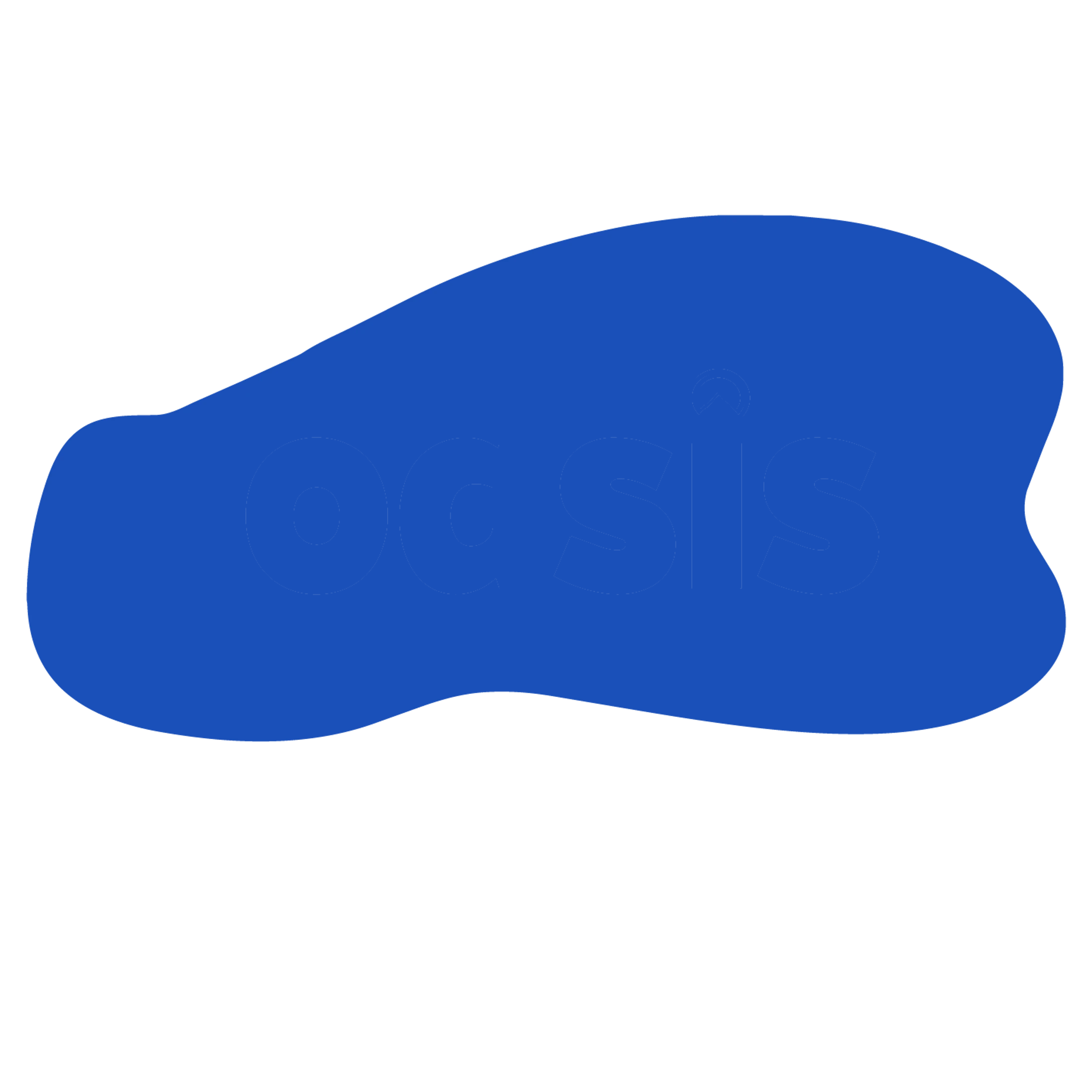 The word 'oasis' in lowercase is subtly embossed within an amorphous blue shape on a white background.