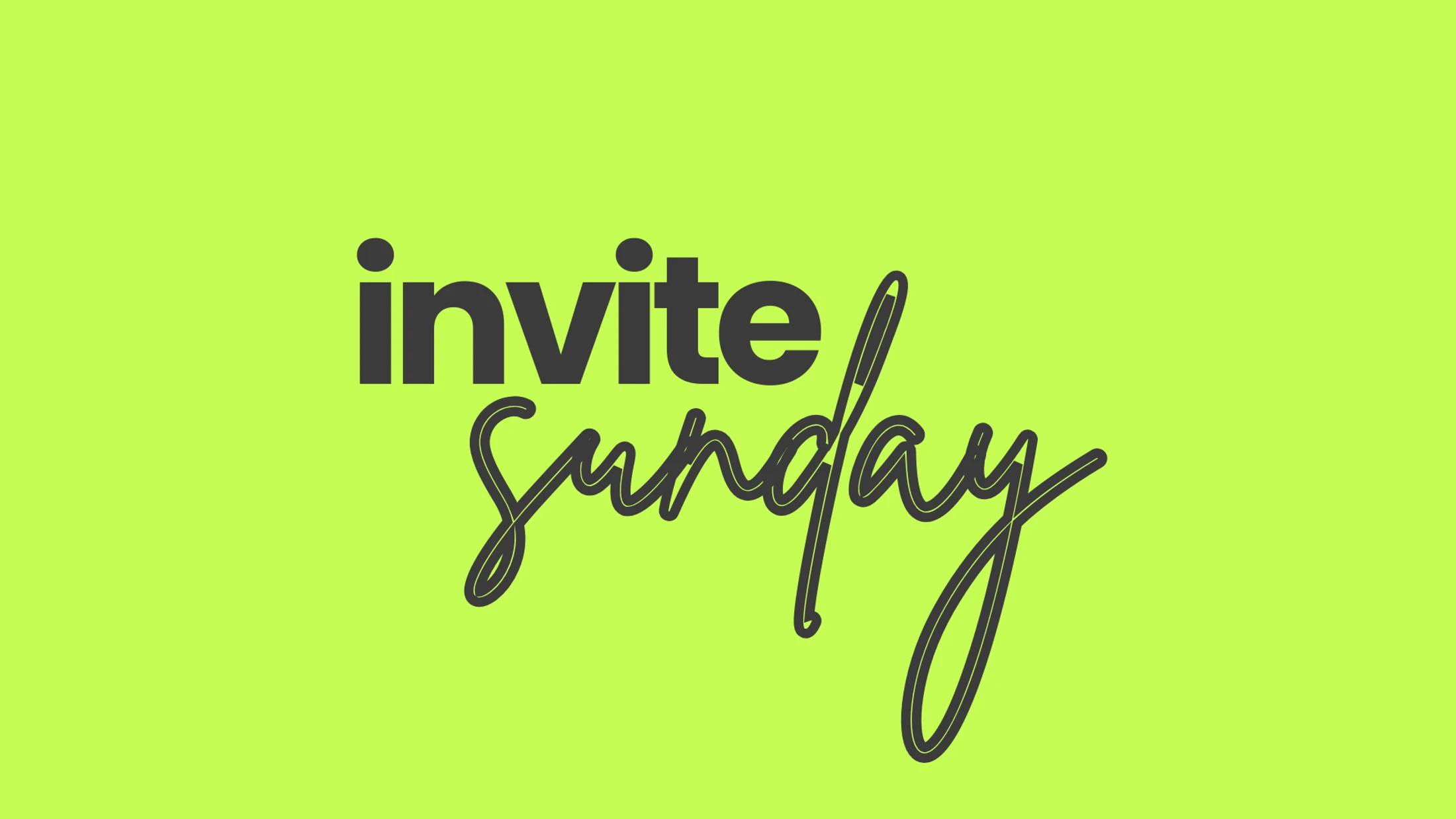 The words 'invite sunday' in dark grey text on a bright lime green background. The word 'invite' is in a bold font and 'sunday' is in a cursive font.