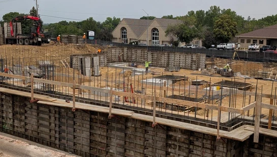 Placing the forms for basement walls