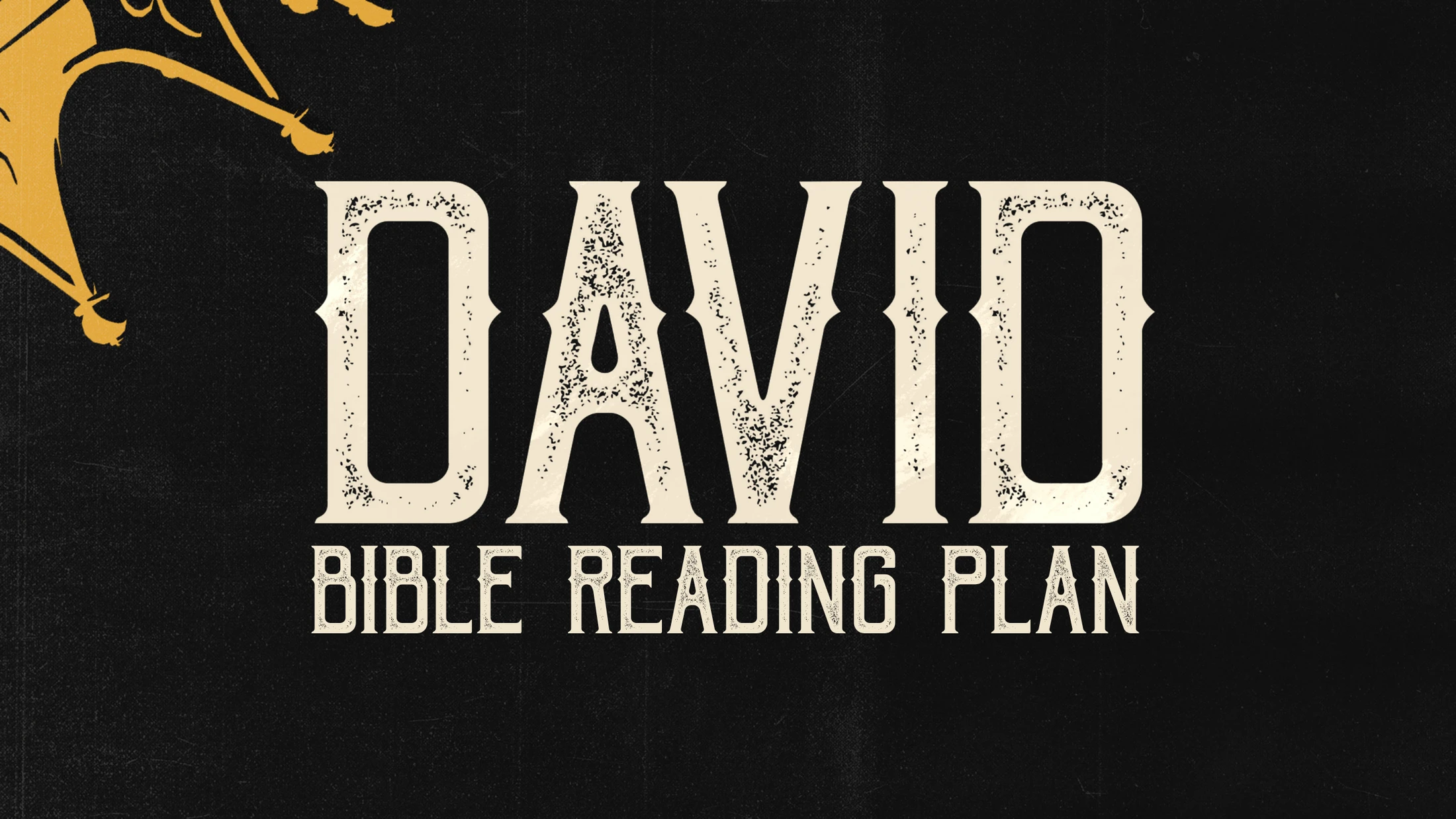 A title graphic that reads "David Bible Reading Plan" in a distressed, vintage font. A gold crown is visible in the top left corner on a black background.