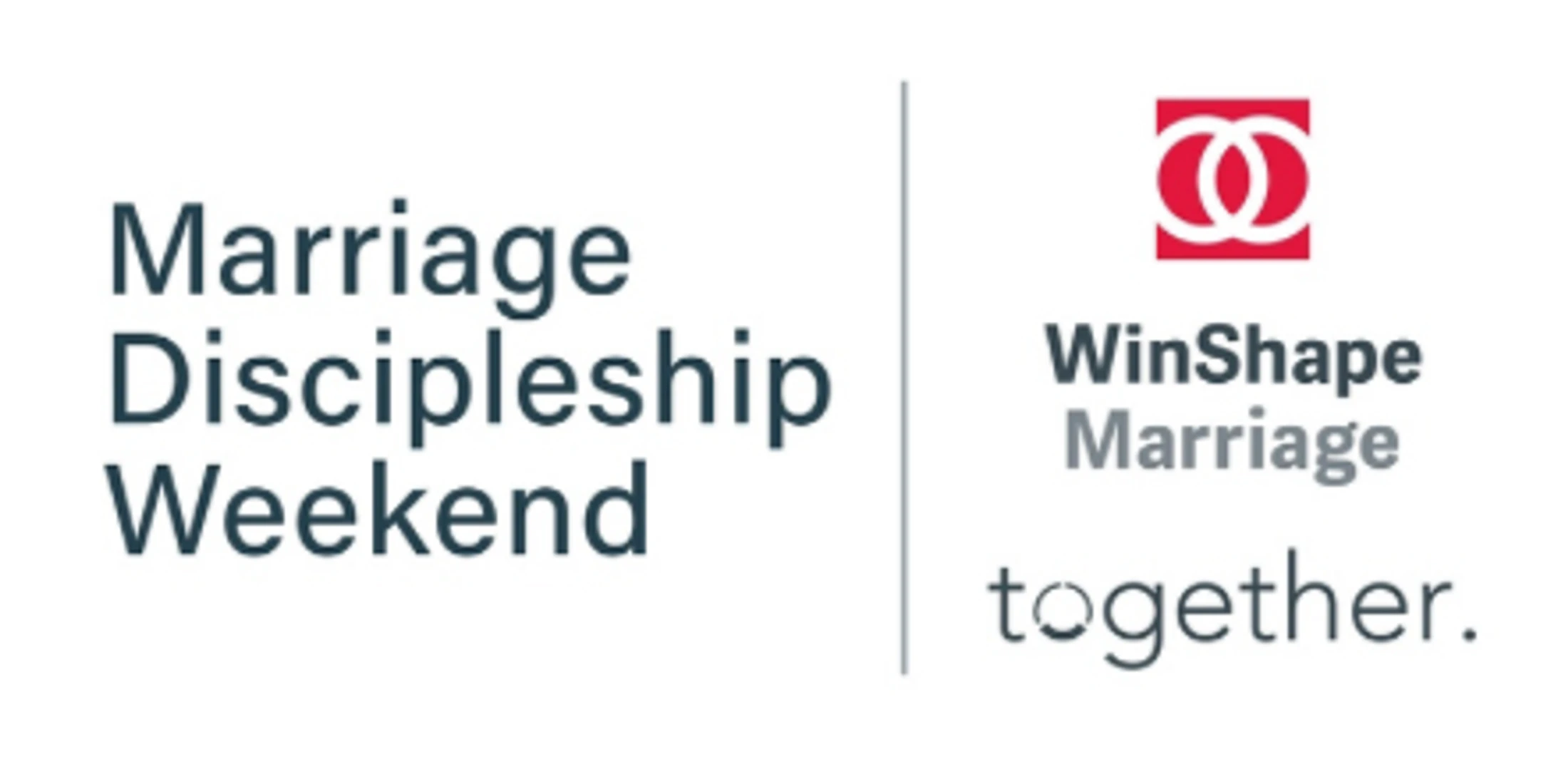 Logo for the Marriage Discipleship Weekend event, featuring the WinShape Marriage logo with two interlocking red rings and the word 'together.'