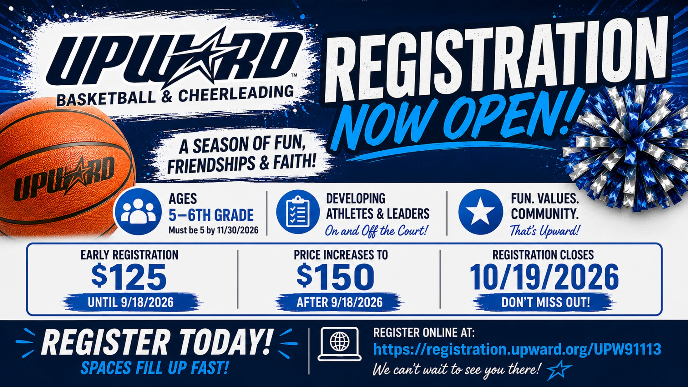 🏀 Upward Basketball & Cheerleading 2027 Season Registration🎉
