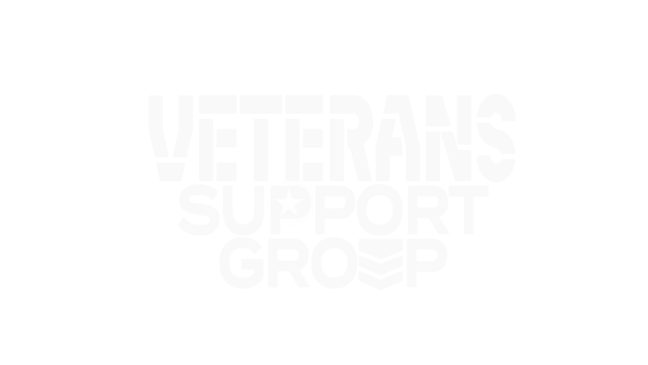 The logo for the Veterans Support Group in a white, bold, stencil-style font on a white background, making it very subtle and low-contrast.