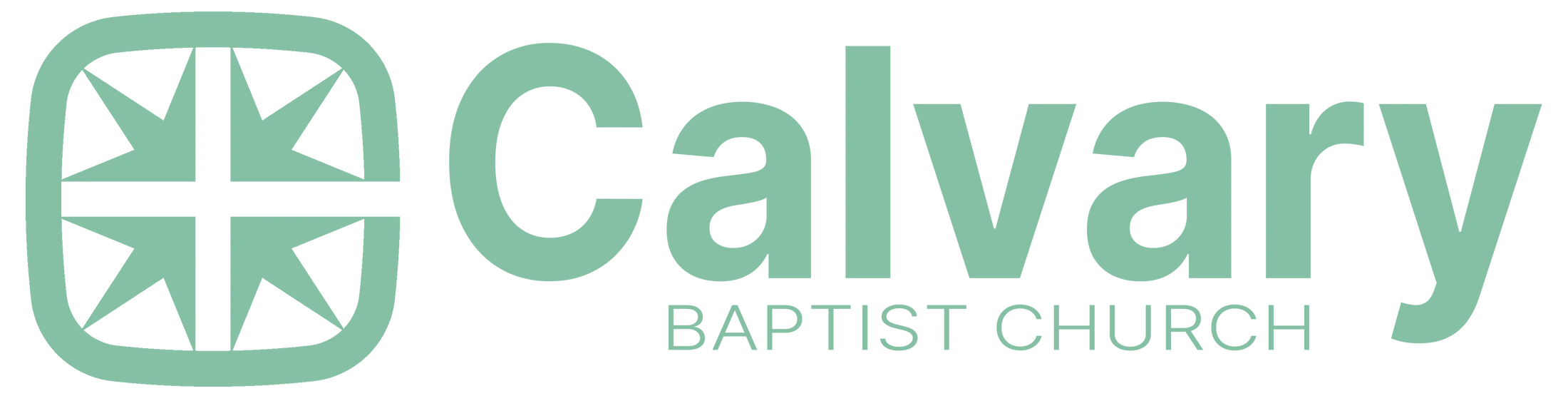 The light green logo for Calvary Baptist Church, showing a stylized cross symbol next to the church's name on a transparent background.