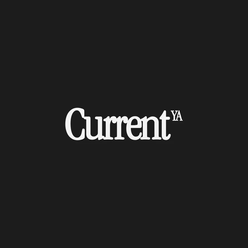 The word 'Current' in a white serif font on a black background. To the top right of the word, the letters 'YA' appear in a smaller, superscript font.