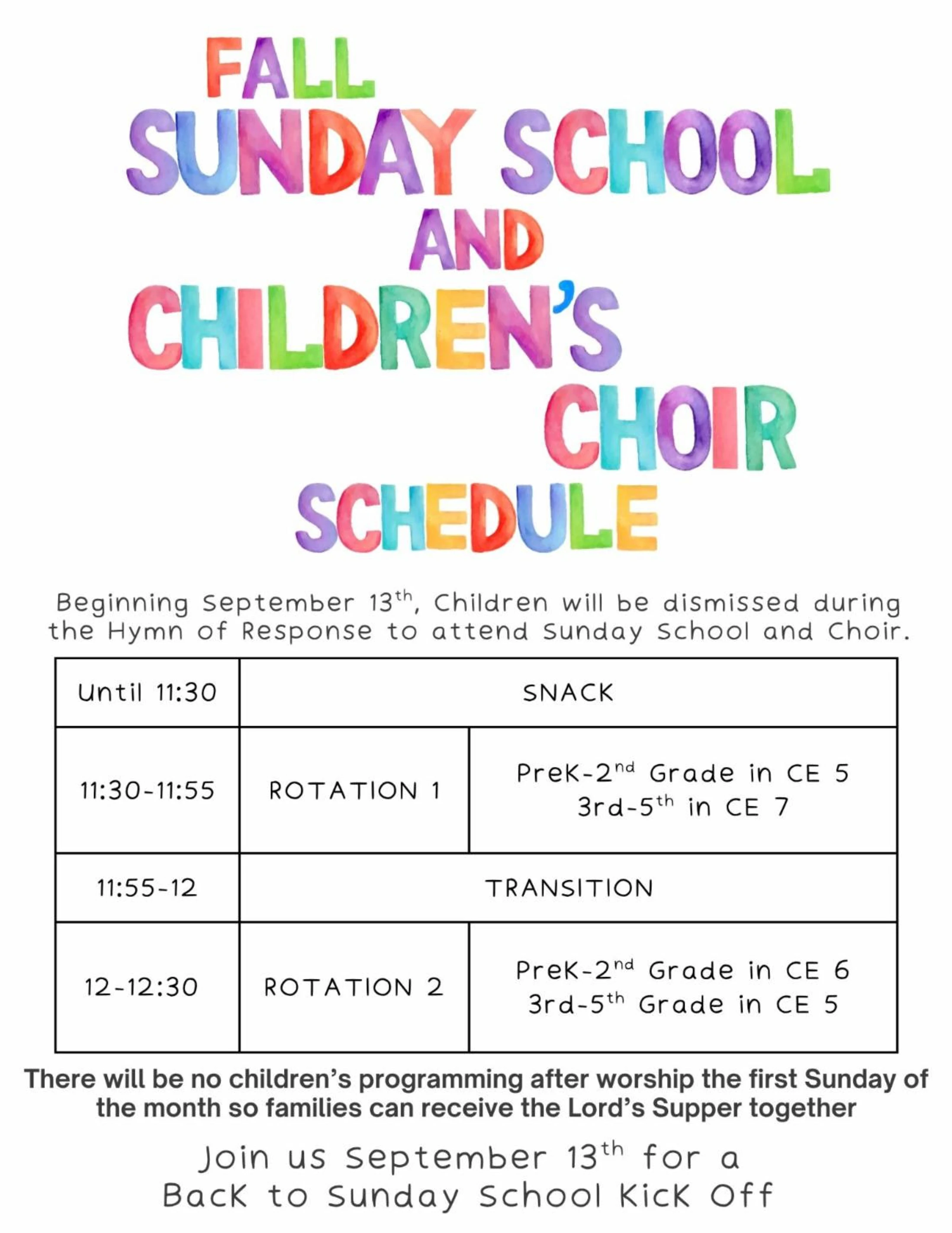 Children’s Sunday School and Choir